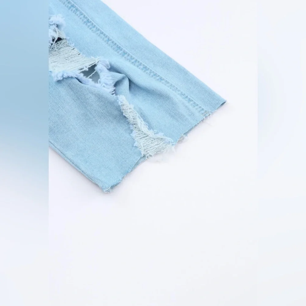 Women's Light Blue Distressed Denim Overalls - Picture 10 of 16